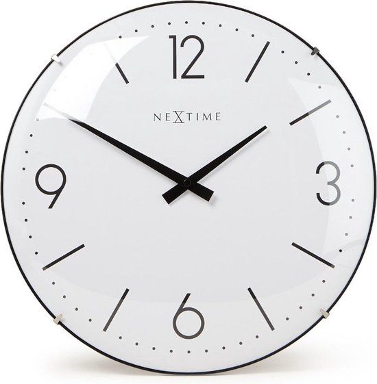 NeXtime Basic Dome Wandklok - 35 cm - Wit - Glas - Stil Uurwerk