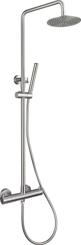 Wiesbaden 304 RVS Douchesysteem - Regendouche ø 20 cm - Incl. Thermostaatkraan - 15cm Hartafstand