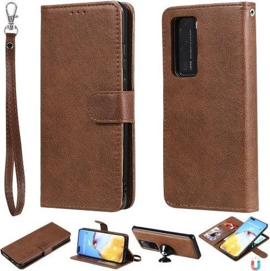 Merkloos Huawei P40 Lite 2 in 1 PU lederen hoesje - bruin