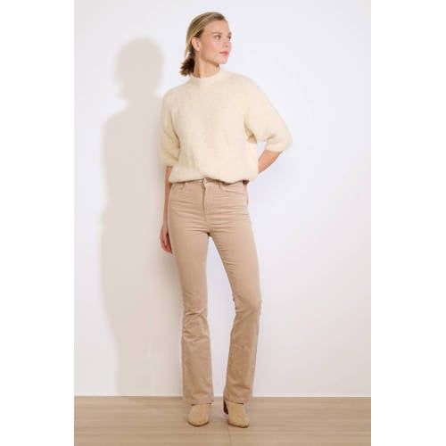 LOLALIZA Beige Corduroy Flared Regular Waist Trousers
