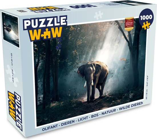 MuchoWow Puzzel Olifant - Dieren - Licht - Bos - Natuur - Wilde dieren - Legpuzzel - Puzzel 1000 stukjes volwassenen - Sinterklaas cadeautjes - Sinterklaas voor grote kinderen