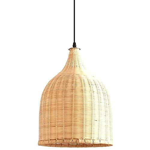 FWX Handgeweven hanglamp rotan E27 creatieve decoratie restaurantlamp bar kroonluchter huis retro pastorale stijl hanglamp slaapkamer garderobe gang ingang verlichting(Black,60cm