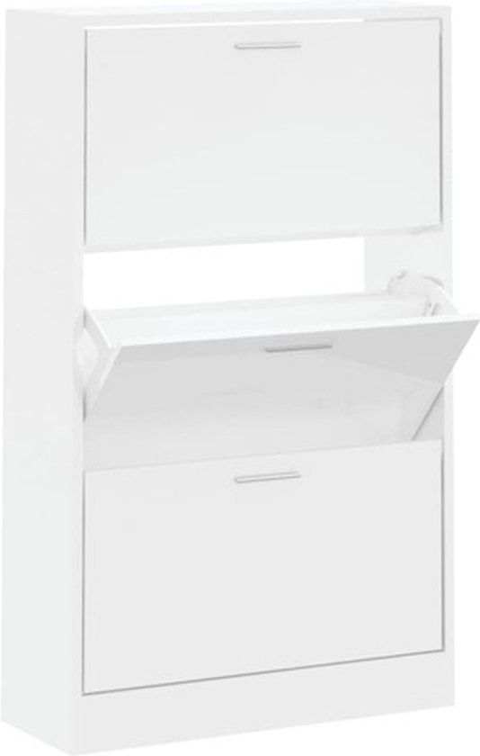 vidaXL Schoenenkast 63x24x103 cm bewerkt hout hoogglans wit