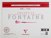 Clairefontaine 975513C Eenzijdig Gelijmd Blok Fontaine - 10 Vellen Wit Aquarelpapier 100% Katoen Fijne Korrel Professionele Kwaliteit 31x41 cm 300g