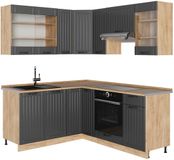 Vicco Hoekkeuken Fame-Line, Donkergrijs/Goudkleurig Eiken, 190 x 160 cm, WB Eik