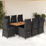 Prolenta Maison Exclusive - Tuinset voor buiten, 9-delig, met kussens, zwart, van polyrotan