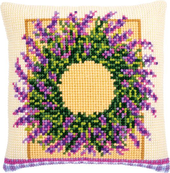 Vervaco Kruissteekkussen kit - Lavendelkrans - 40 x 40 cm