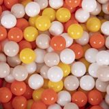 KiddyMoon Ballenbak Ballen 200 Stuks 7 cm Zacht Ideaal Voor Ballenbak Speeltenten En Springkastelen Kleurrijk Duurzaam Gemaakt In EU Voor Binnen En Buiten - Geel Oranje Pastelbeige Wit