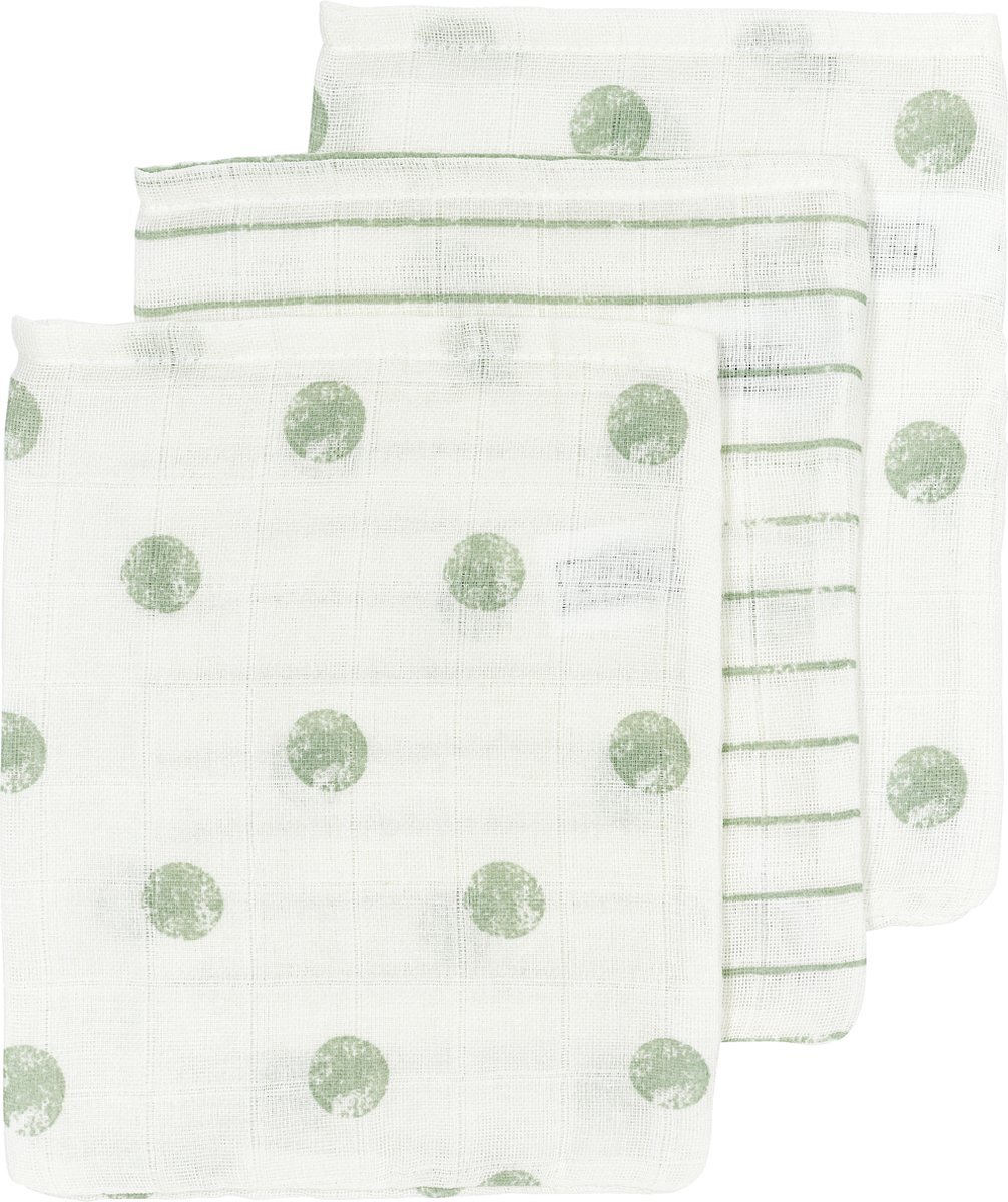 Meyco Baby Dot Stripe washandjes - 3-pack - hydrofiel - soft green - 20x17cm