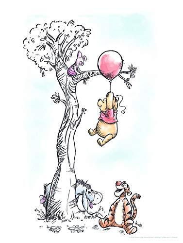 KOMAR Disney muurschildering van | Winnie Pooh Hang on | kinderkamer, babykamer, decoratie, kunstdruk | Grootte 30x40cm (breedte x hoogte) | zonder lijst | WB059-30x40, Kleurrijk