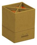 RHODIA 194522C - Pennenbakje Goud - 8 x 8 x 11 cm - Oranje Zadelstiksel - Buitenkant in Imitatieleer - Home Office Rhodiarama Collectie - Bureauorganisatie en Stijlvolle Opberging