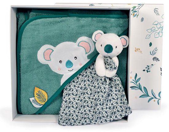 Doudou et Compagnie Badcape & Knuffeldoekje Cadeauset - Yoca de Koala - Groen - 80 x 80 cm