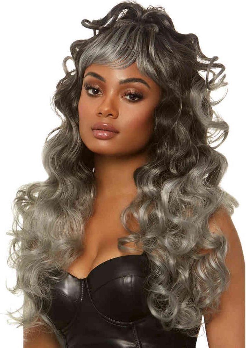 Leg Avenue Pruik Long Curly Wispy Bang Grijs - Polyester - Grijs - 0714718546247