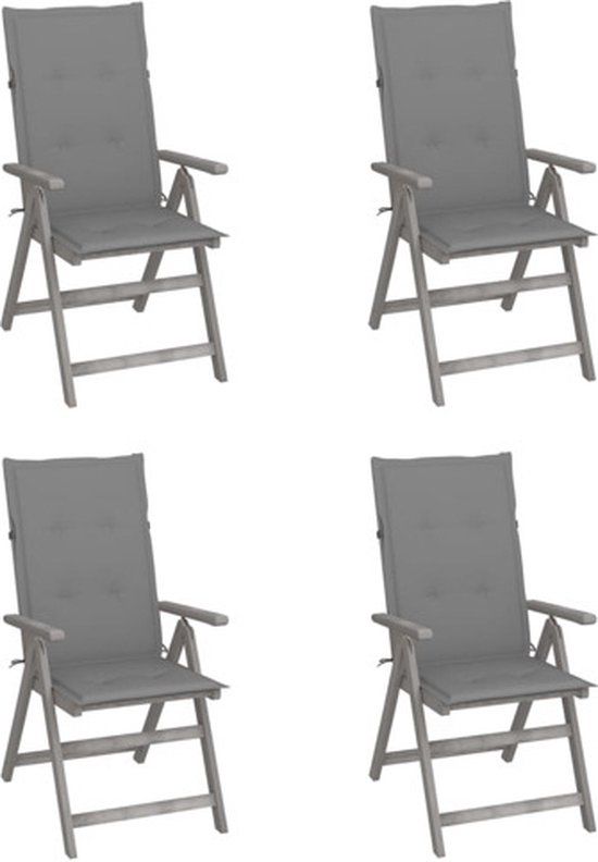 VidaXL Tuinstoel Terras Gecapitonneerde zitting Acaciahout Grijs (4 stuks)