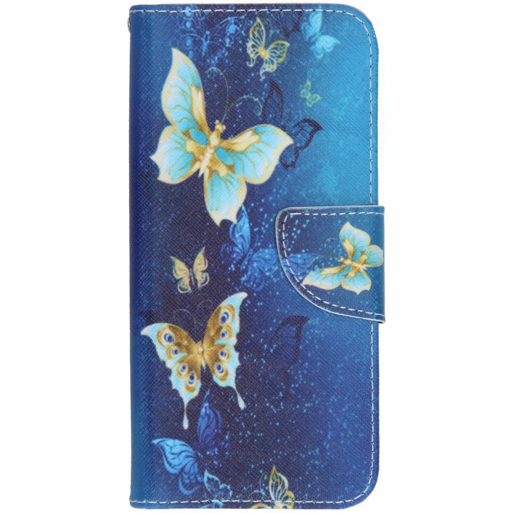 - Blauwe vlinder design TPU booktype hoes voor de Samsung Galaxy J6