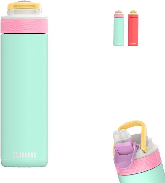 Kambukka Lagoon geïsoleerde waterfles 600 ml - Ice Pop met geïntegreerd rietje - Jelly mint Turquoise