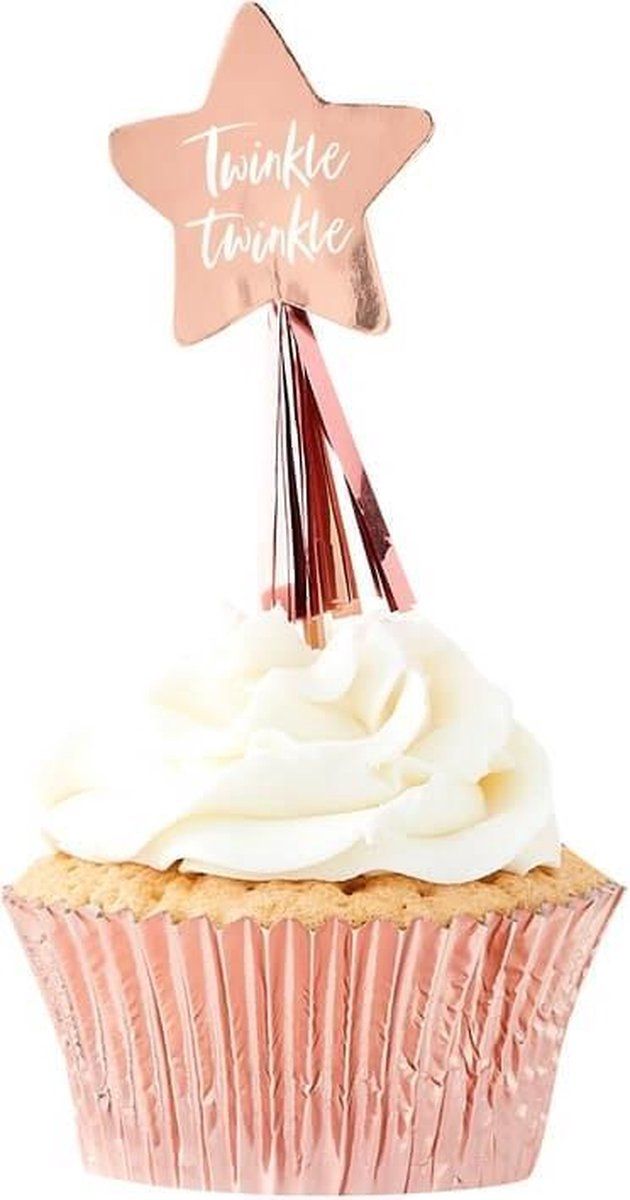 Ginger Ray Twinkle Twinkle Cupcake Toppers - Rose Gold - 12 stuks