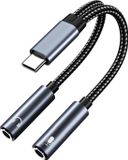 MMOBIEL USB-C naar 3.5mm Aux Audio Hoofdtelefoon en Microfoonadapter - 16 Bit Type-C naar Dual 3.5mm Aux Y Splitter Hoofdtelefoon Microfoon