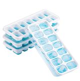 Generic M078 IJsblokjesvormen, 4 stuks en 14-voudige ijsblokjesvorm met deksel, BPA-vrij, vaatwasmachinebestendig, gemakkelijk los te maken, stapelbaar, duurzaam voor koffie, babyvoeding, blauw