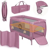 Lionelo Stefi Plus - Campingbedje 2in1 - Meegroeibed - Reisbedje en box voor kinderen tot 15 kg - ROZE