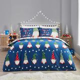 Fusion - Marineblauw Christmas Gonk dekbedovertrek - Super King beddengoed maat (260 x 220 cm) - omkeerbaar (2 kleuren) - 100% katoen - 2x kussenslopen inbegrepen - Kerstkabouter dekbedovertrek -
