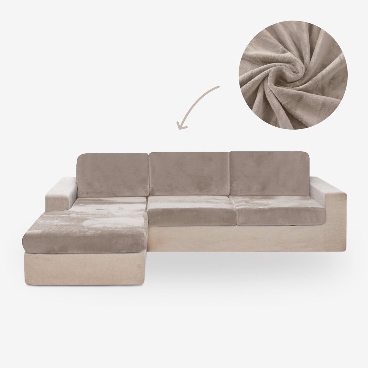 BankhoesDiscounter Velvet L-vorm Zitkussen Hoes - Champagne - Stretch - Bankhoes voor Hoekbank