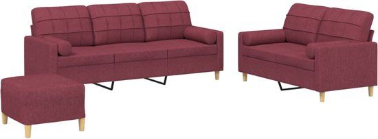 vidaXL 3-delige Loungeset met kussens stof wijnrood