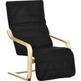 Fauteuil Inclinable, Chaise Longue, Repose-pieds Réglable, Coussin, Bois et Noir, 66,5 x 94 x 100 cm