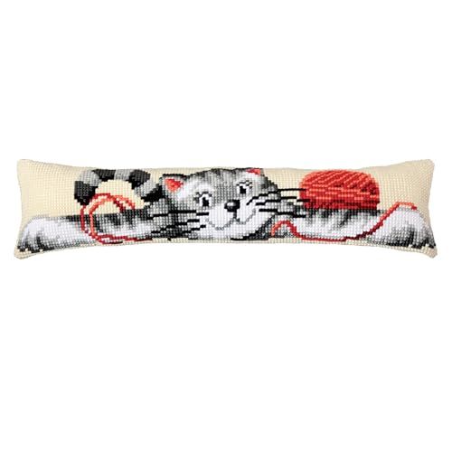 VERVACO Borduurpakket Tochtstopper Kruissteek KAT Voorbedrukt Handwerkpakket Zelf Maken 80 x 20 cm Woondecoratie Tochtrol voor Deur Knutselen voor Volwassenen DIY Cross Stitch Kit