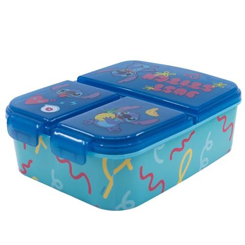 Stor Disney Stitch brooddoos voor kinderen met plastic vakken, BPA-vrij, wasbaar en herbruikbaar, niet geschikt voor vaatwassers en magnetrons