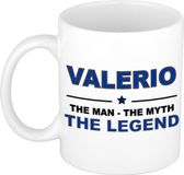 Bellatio Decorations Naam cadeau Valerio - The man, The myth the legend koffie mok / beker 300 ml - Donkerblauw Keramiek