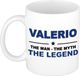Bellatio Decorations Naam cadeau Valerio - The man, The myth the legend koffie mok / beker 300 ml - Donkerblauw Keramiek