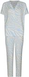 Pastunette Premium Pyjama Skyway EcoVero Viscose Blauw/Ecru Dierenprint Korte Mouw Vrouwen Maat 50