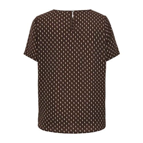 ONLY CARMAKOMA ONLY CARVICA rechtvallende top Plus Size met cut-out en stippen - bruin
