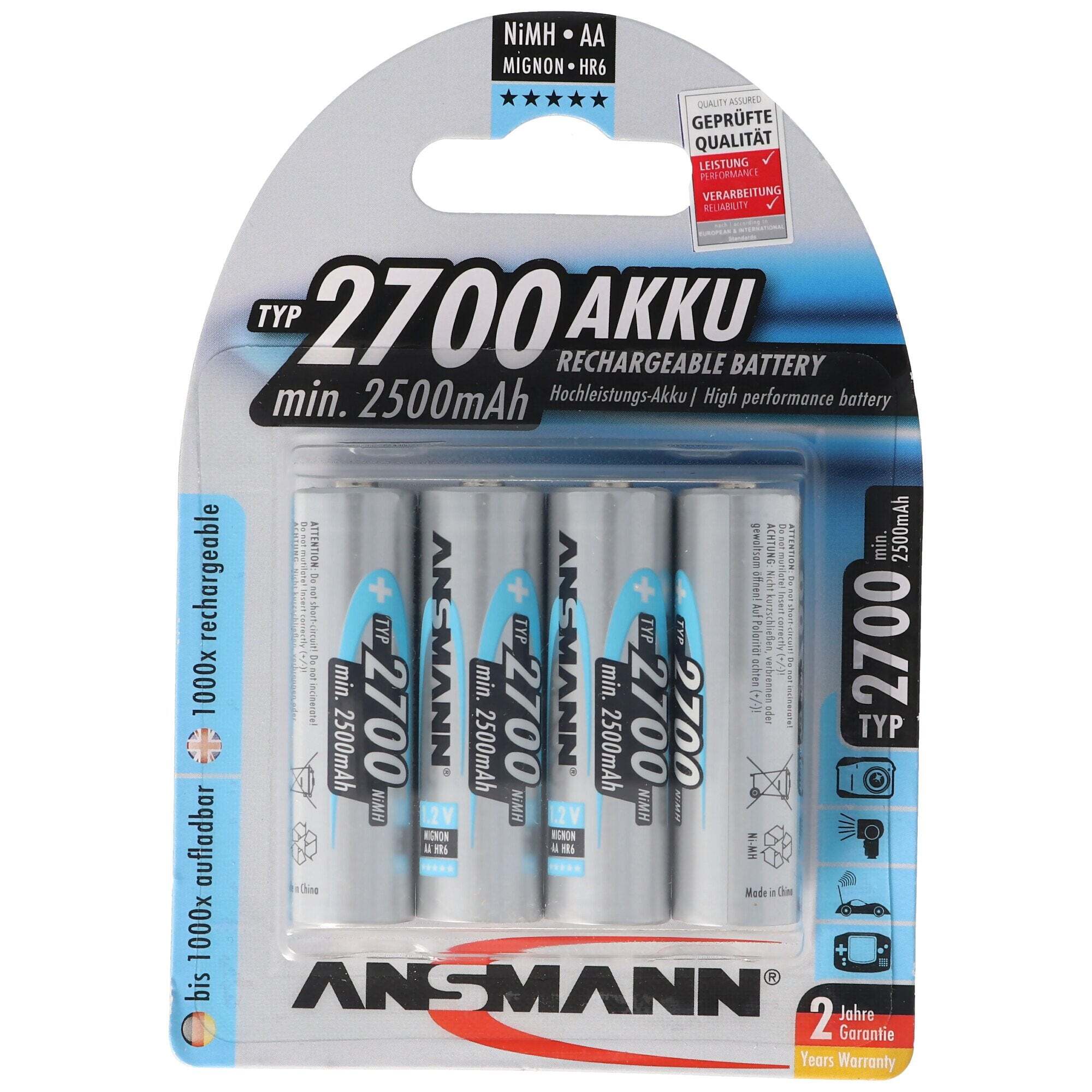 Ansmann Ansmann NiMH 1.2V AA 2700mAh fotobatterij 4 stuks incl. AccuSafe