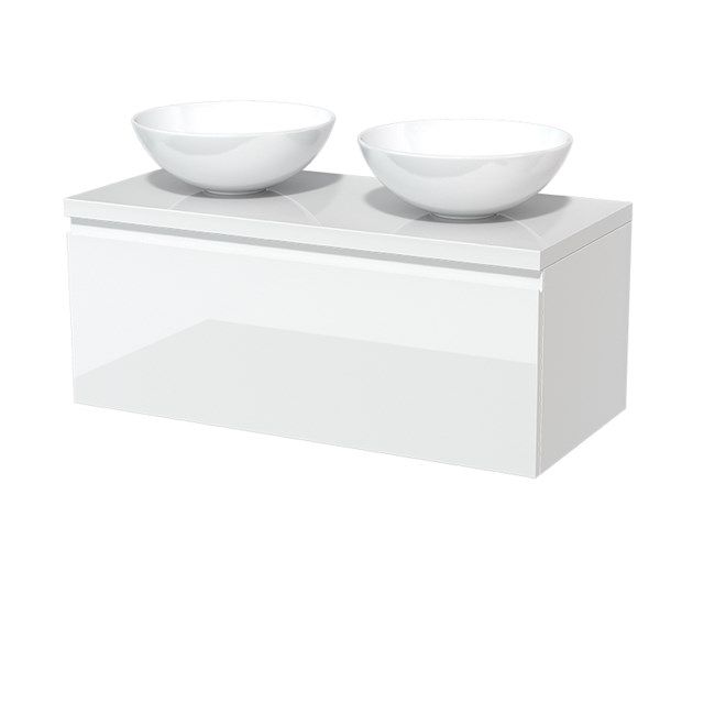 Maxaro Badkamermeubel Modulo Plato 100cm Hoogglans Wit 1 Lade Greeploos