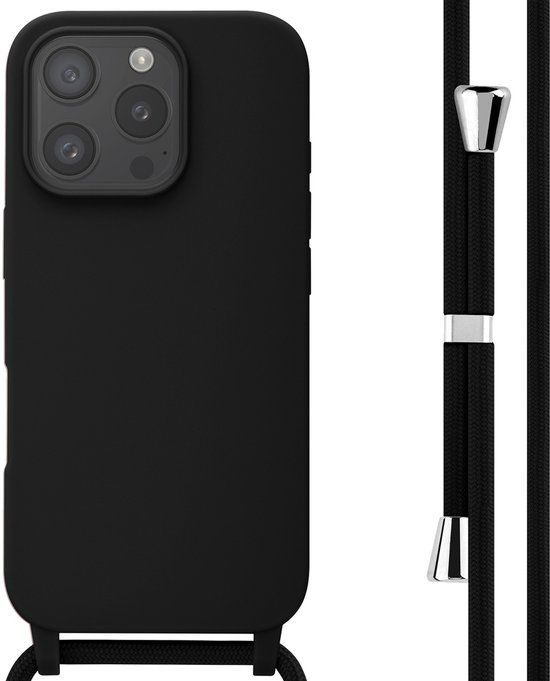 imoshion Hoesje - Siliconen hoesje met koord - Zwart - Geschikt voor Apple iPhone 16 Pro