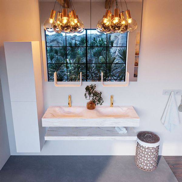 MONDIAZ ALAN-DLUX Badmeubelset 130cm Ostra met dubbele wastafel 2 kraangaten