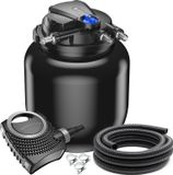 SunSun Complete Set: CPA-50000 vijverfilter voor vijvers tot 100.000 liter, inclusief 55 Watt UV-C vijverontsmettingsapparaat, NEO8000 SuperEco vijverpomp 8000 liter per uur, 70W, 10 meter vijverslang 38 mm (1 1/2 inch), en slangklemmen W1 44-47mm