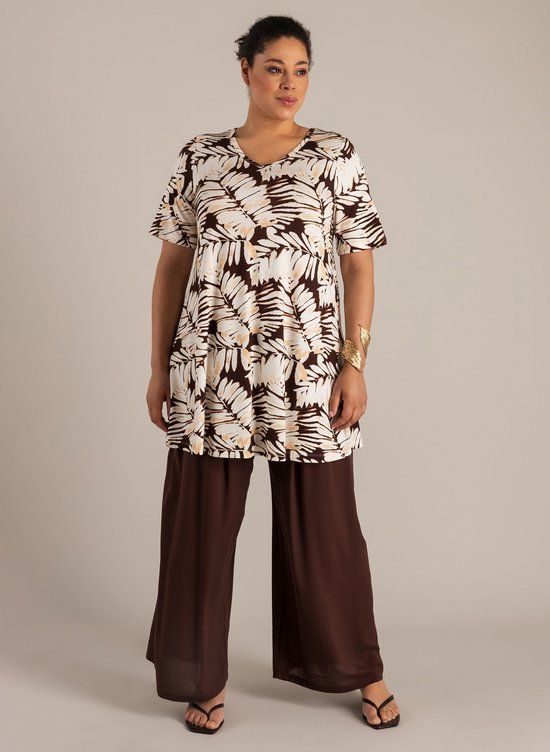 YEST CURVE Ankie Essential Tops - Coffee Brown/Multi-C - maat 2(50)