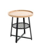 HAKU Bijzettafel rond eiken licht zwart MDF metaal PVC ronde salontafel - Maat: H 55 cm x Ø 50 cm, Stijl: Modern