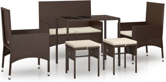 vidaXL 6-delige Loungeset met kussens poly rattan bruin