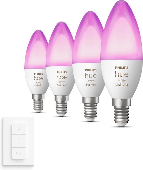 Philips Hue White and Color Ambiance E14 Uitbreidingspakket - 4 Kaarslampen + Dimmer Switch