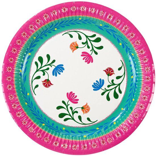 Talking Tables Boho Paper Plates - 12 Pack - 23cm - Colorful Floral Design