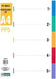 D.RECT Register voor A4, PP5, 5 tabbladen, ringverdelers, tabbladen met bedrukte cijfers 1-5, meerkleurig, kleurverdelers van polypropyleen, polypropyleen