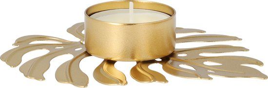 QUVIO Waxinelichthouder - Blad - 12,5 x 10 x 2 cm - Goud