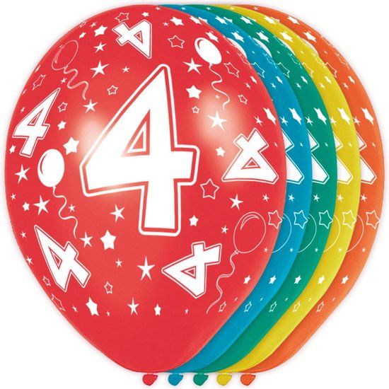 Folat - 4 Jaar Verjaardag Ballonnen - 5 stuks