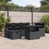 vidaXL Tuinbank Set 7-delig Zwart Polyrotan