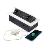 Stekkerdoos met 2 geaarde stopcontacten, USB A+C, RJ45, HDMI - intrekbare meervoudige contactdoos, wit, 265 x 120 mm