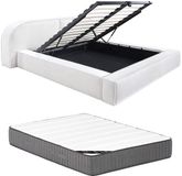 Vente-unique Lit avec rangement velours crème 180 x 200 cm (Super King Size Bed)